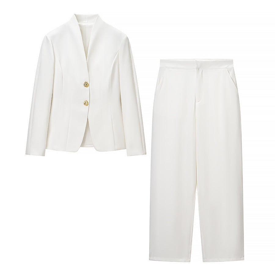 Kvinnor Elegant Blazer och Byxor Set med Guldknappar Mirla-Eva Jonsson