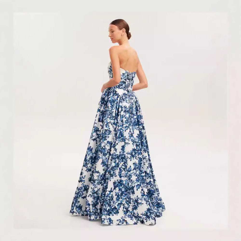 Kvinnor Elegant Blommönster Maxi Klänning med Off-Shoulder Design-Eva Jonsson