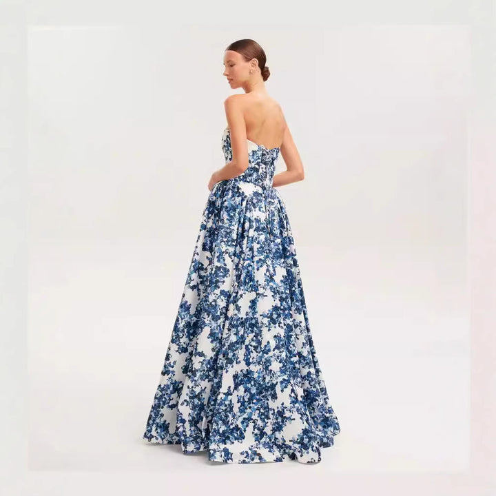 Kvinnor Elegant Blommönster Maxi Klänning med Off-Shoulder Design-Eva Jonsson