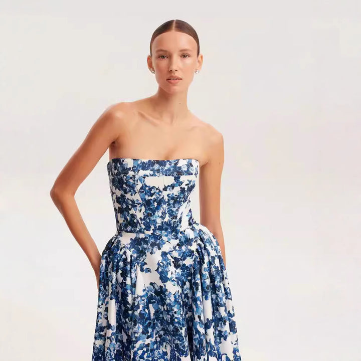 Kvinnor Elegant Blommönster Maxi Klänning med Off-Shoulder Design-Eva Jonsson