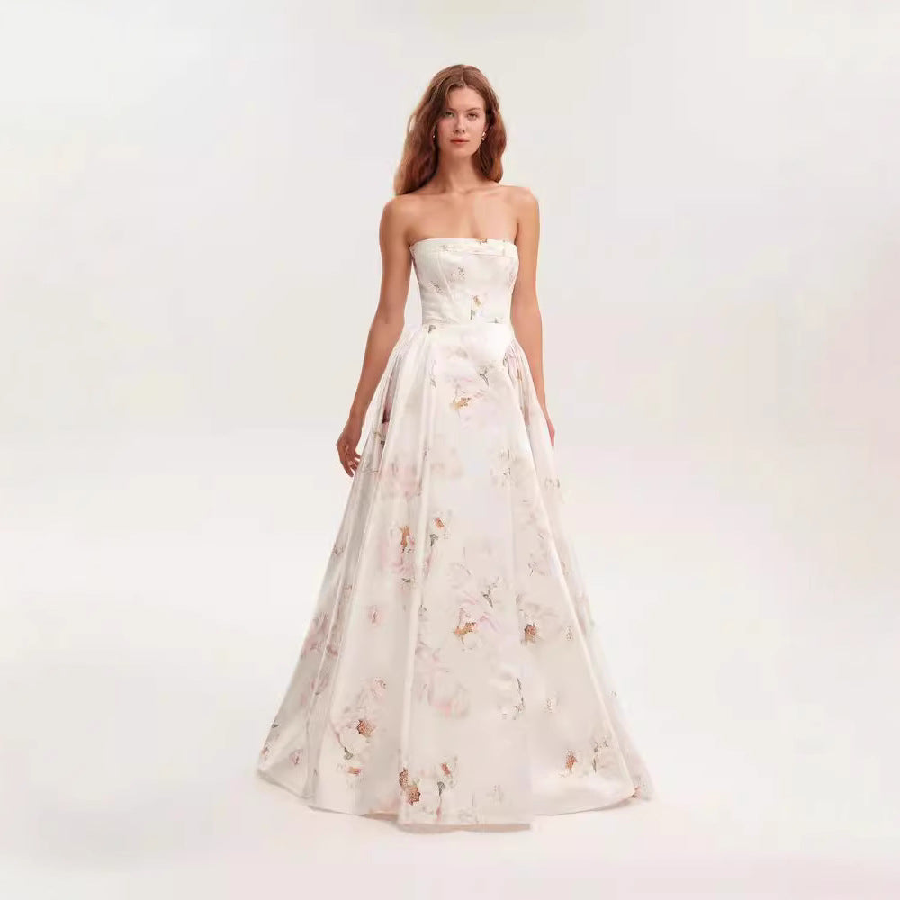 Kvinnor Elegant Blommönster Maxi Klänning med Off-Shoulder Design-Eva Jonsson