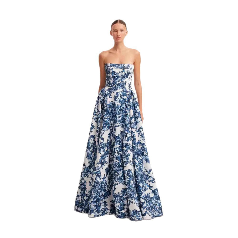 Kvinnor Elegant Blommönster Maxi Klänning med Off-Shoulder Design-Eva Jonsson