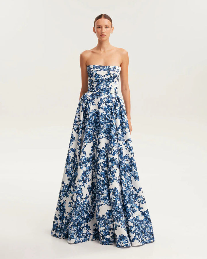 Kvinnor Elegant Blommönster Maxi Klänning med Off-Shoulder Design-Eva Jonsson