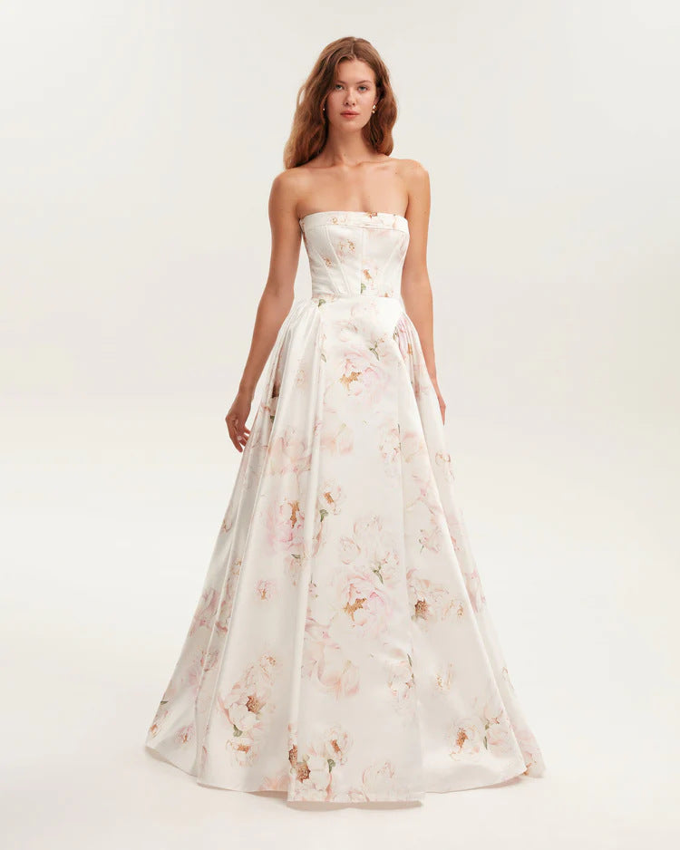 Kvinnor Elegant Blommönster Maxi Klänning med Off-Shoulder Design-Eva Jonsson