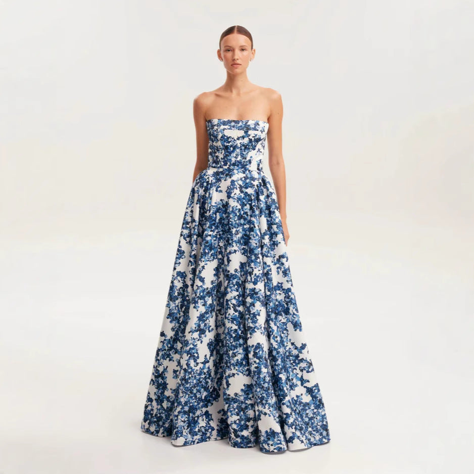 Kvinnor Elegant Blommönster Maxi Klänning med Off-Shoulder Design-Eva Jonsson