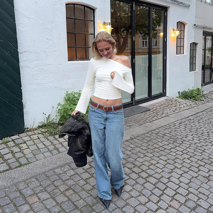 Kvinnor Elegant En-Sidig Halvärmad Top med Modernt Texturerat Design och Matchande Byxor-Eva Jonsson