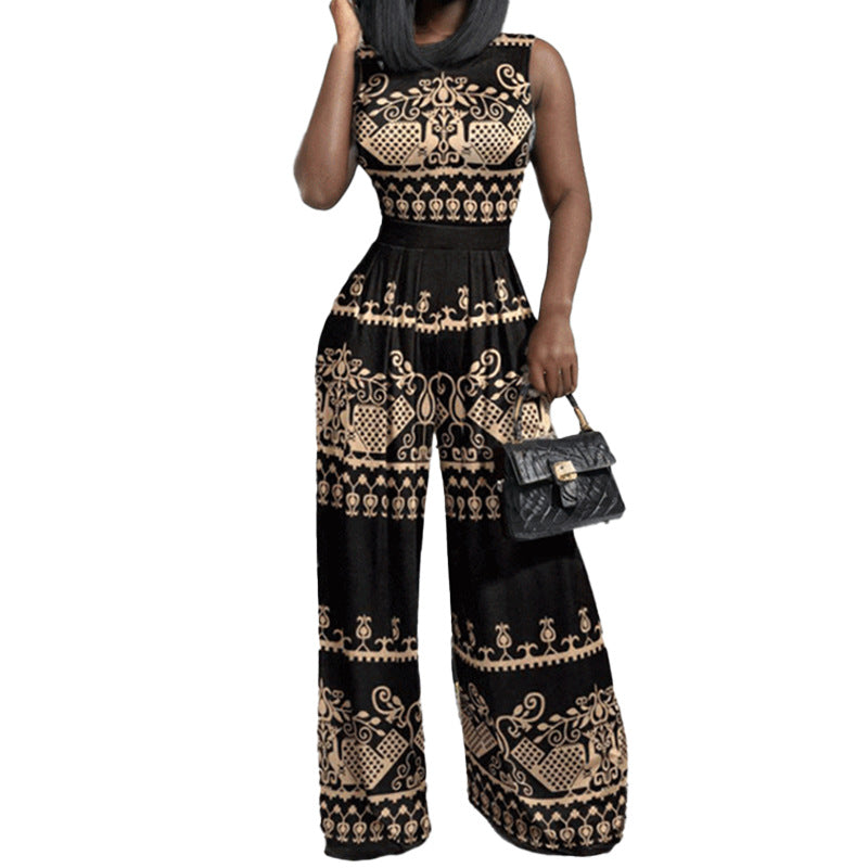 Kvinnor Elegant Jumpsuit med Bred Ben och Blommönster Mirla-Eva Jonsson