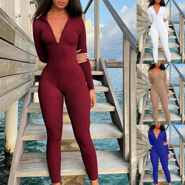 Kvinnor Elegant Jumpsuit med V-ringning och lång ärm Mirla-Eva Jonsson