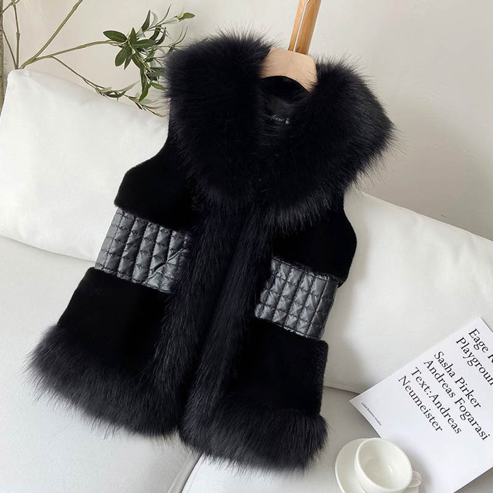 Kvinnor Elegant Konstpäls-Väst med Ståkrage och Glänsande Bälte Mirla-Eva Jonsson