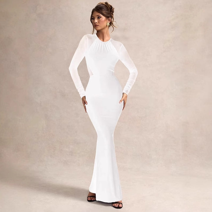 Kvinnor Elegant Lång-Bodycon-Klänning med transparenta ärmar och sofistikerad skärning Mirla-Eva Jonsson