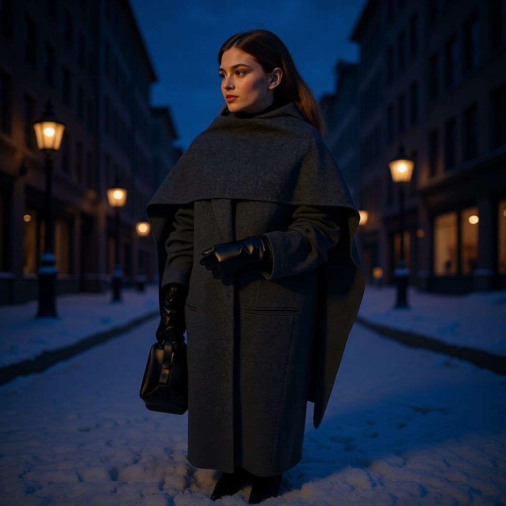 Kvinnor Elegant Lång Kappa med Ultra-Modern Krage och Praktiska Fickor Mirla-Eva Jonsson