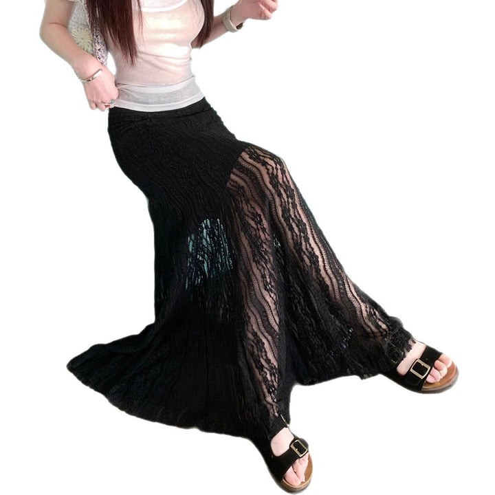 Kvinnor Elegant Maxi-Kjol med transparent spets och veck Mirla-Eva Jonsson