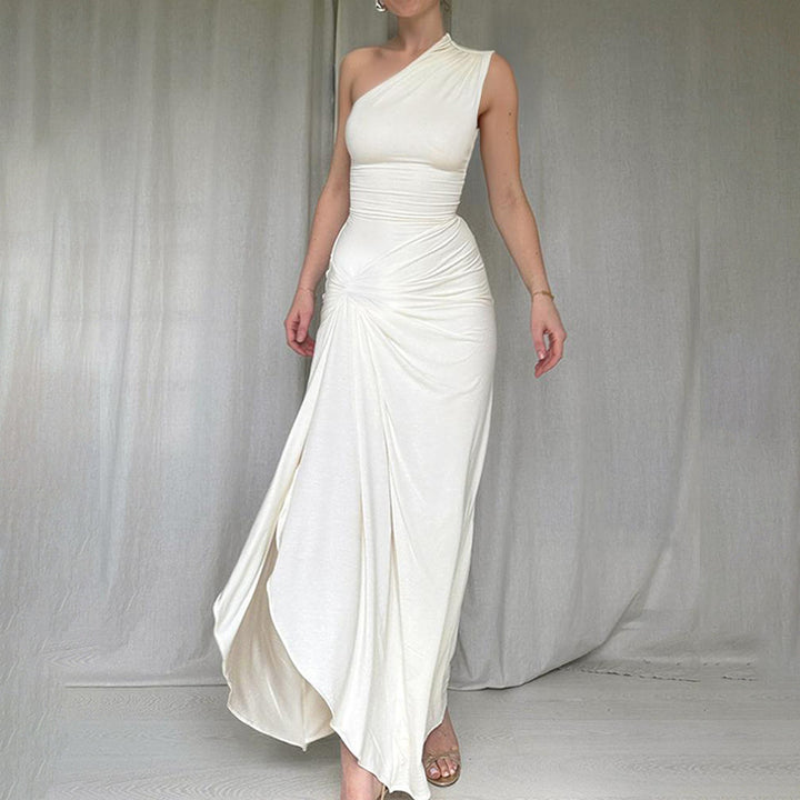 Kvinnor Elegant Maxi Klänning med Asymmetrisk Skärning och Sidsplit Mirla-Eva Jonsson
