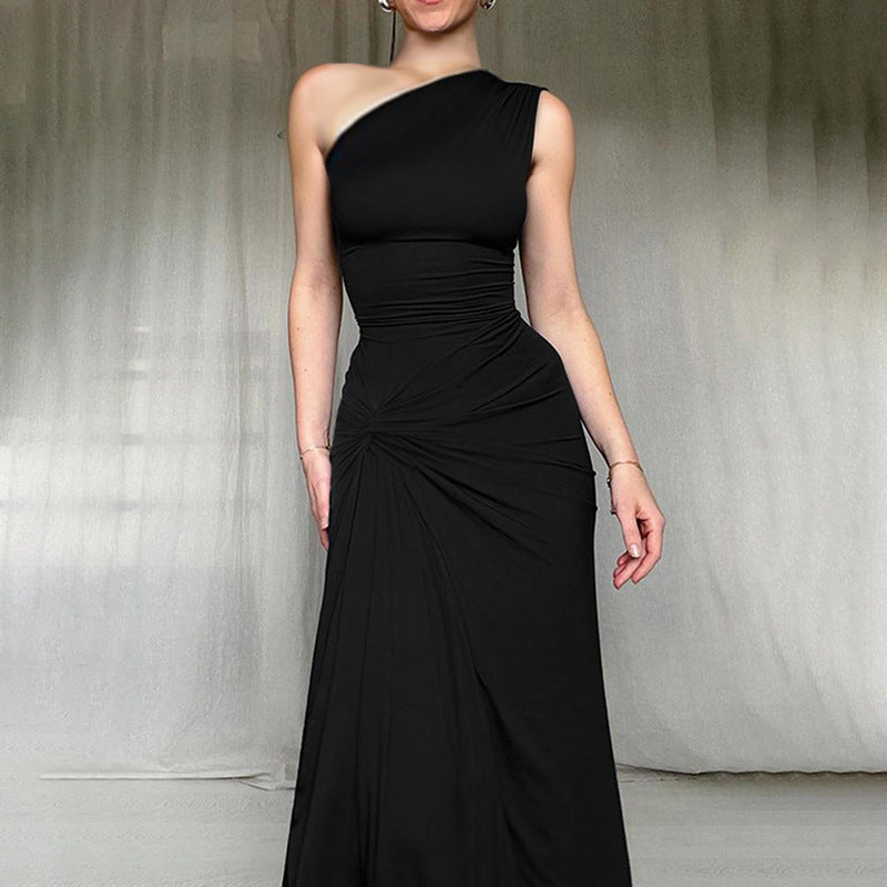 Kvinnor Elegant Maxi Klänning med Asymmetrisk Skärning och Sidsplit Mirla-Eva Jonsson