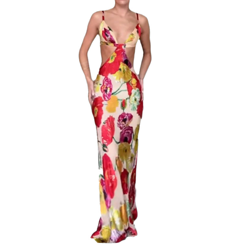 Kvinnor Elegant Maxi Klänning med Blommig Skärning och Utdraget Design Mirla-Eva Jonsson