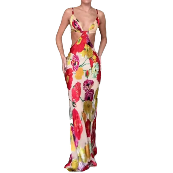 Kvinnor Elegant Maxi Klänning med Blommig Skärning och Utdraget Design Mirla-Eva Jonsson