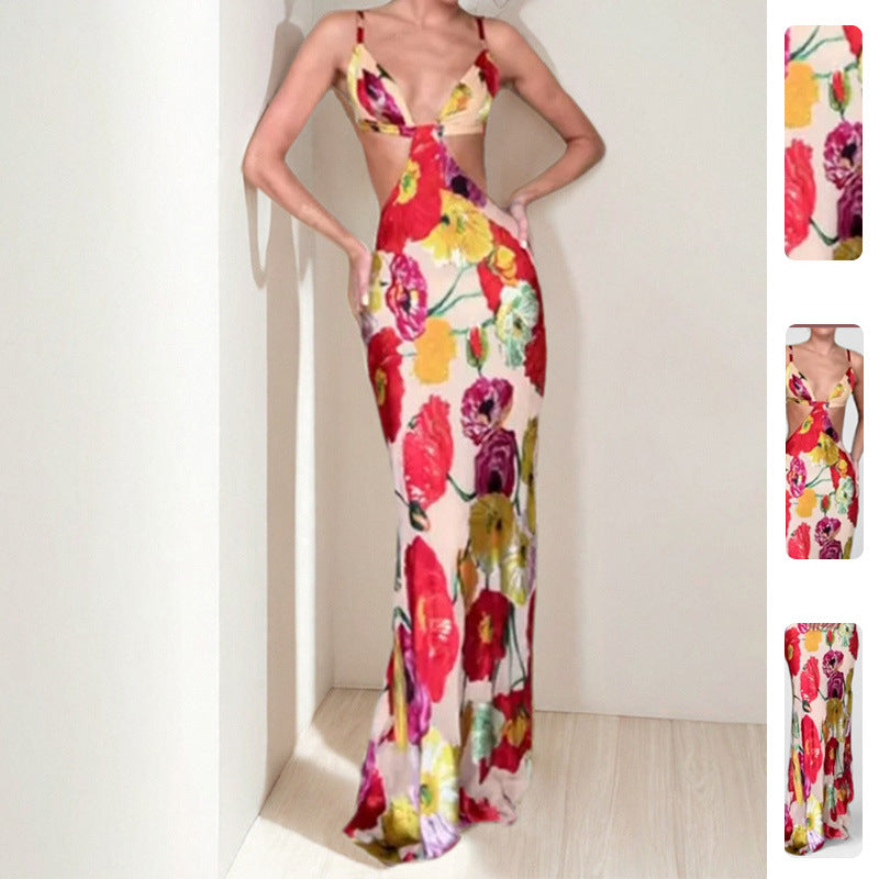 Kvinnor Elegant Maxi Klänning med Blommig Skärning och Utdraget Design Mirla-Eva Jonsson