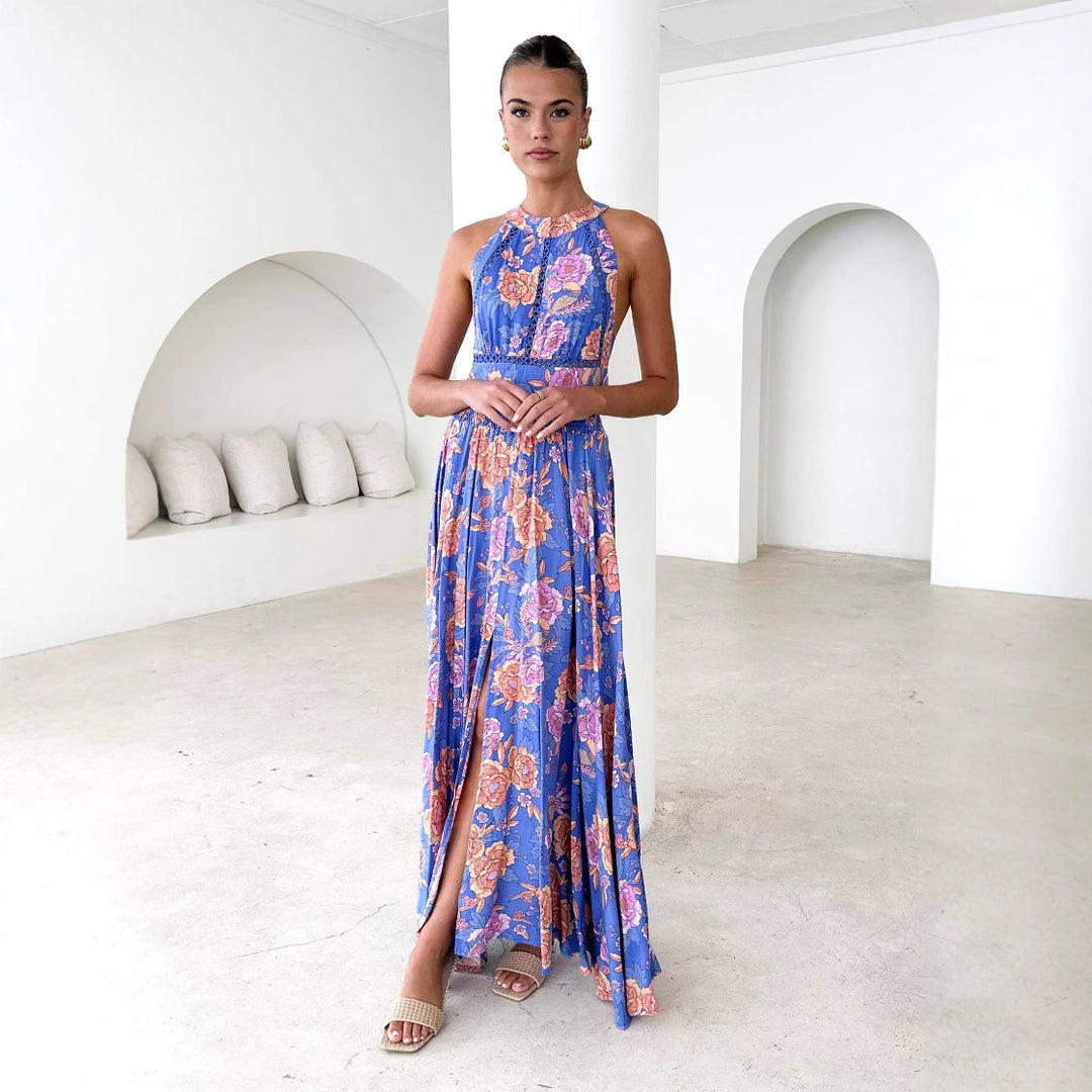 Kvinnor Elegant Maxi Klänning med Blommiga Detaljer och Racerback Mirla-Eva Jonsson