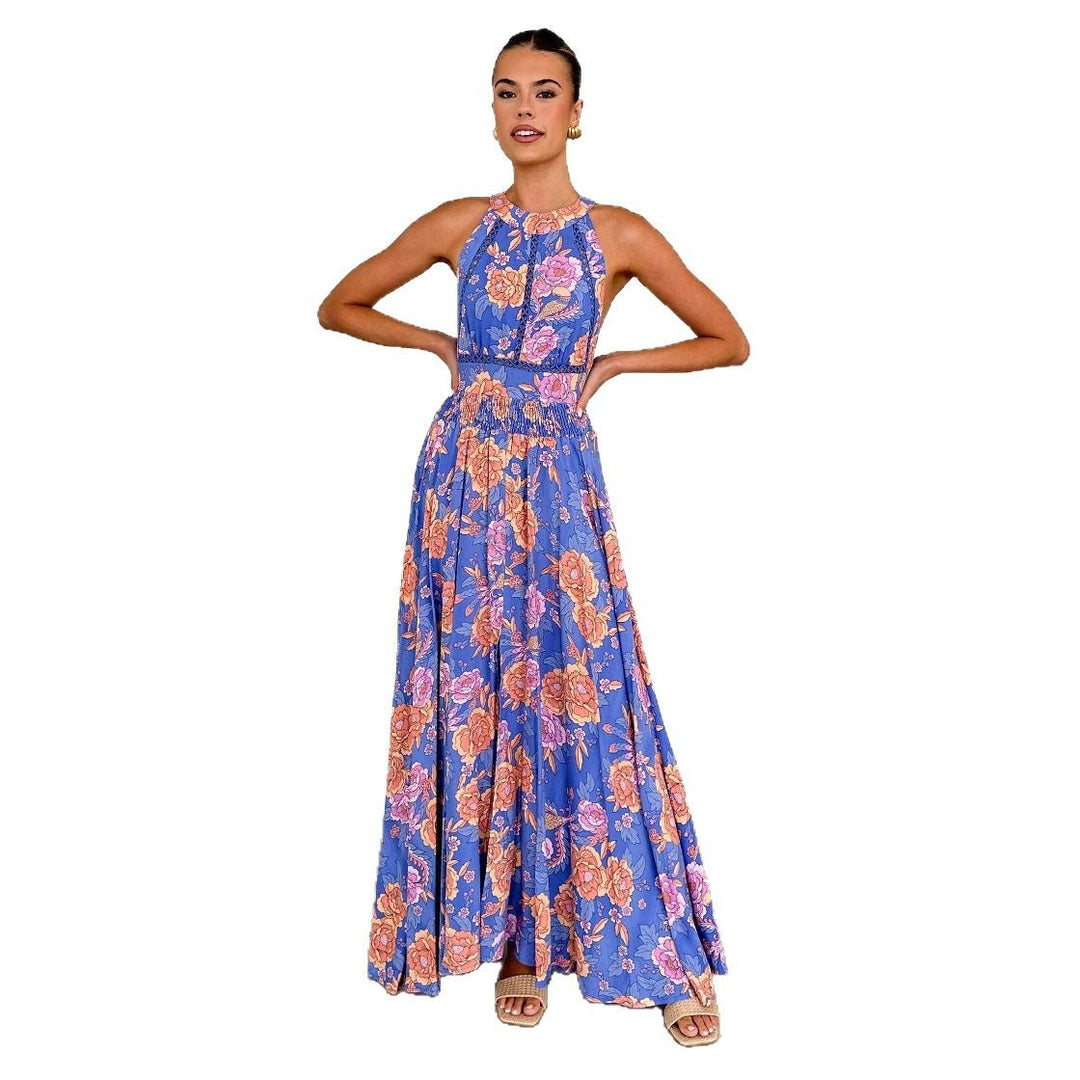 Kvinnor Elegant Maxi Klänning med Blommiga Detaljer och Racerback Mirla-Eva Jonsson
