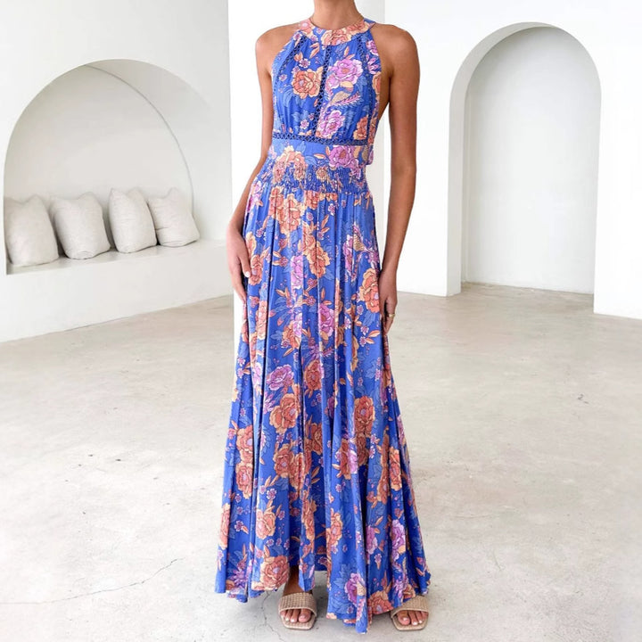 Kvinnor Elegant Maxi Klänning med Blommiga Detaljer och Racerback Mirla-Eva Jonsson