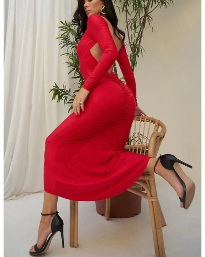 Kvinnor Elegant Maxi Klänning med Cut-Out Detaljer och Lång Ärmar Mirla-Eva Jonsson