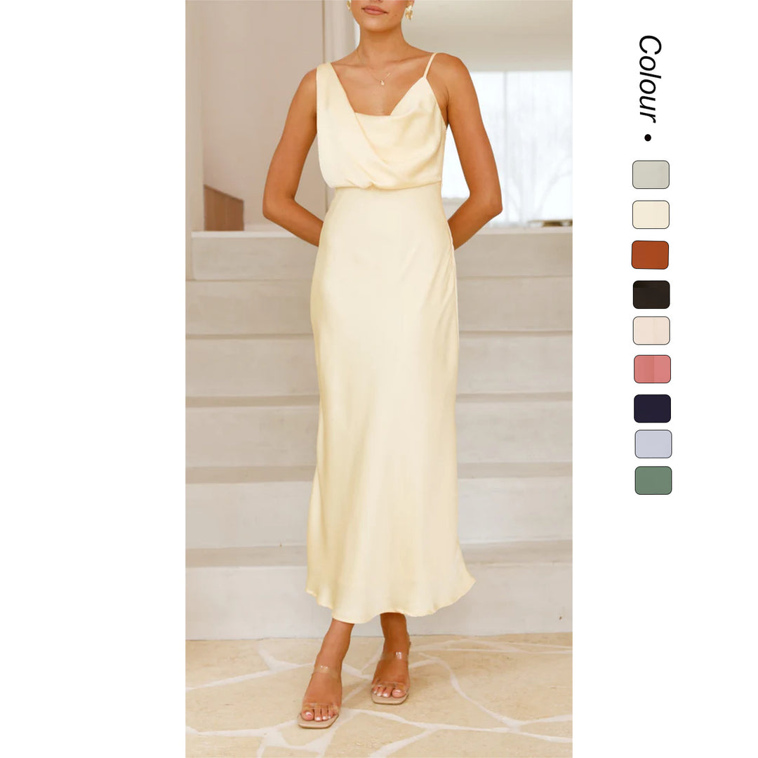 Kvinnor Elegant Maxi Klänning med Draperad Topp och Slank Silhuett Mirla-Eva Jonsson
