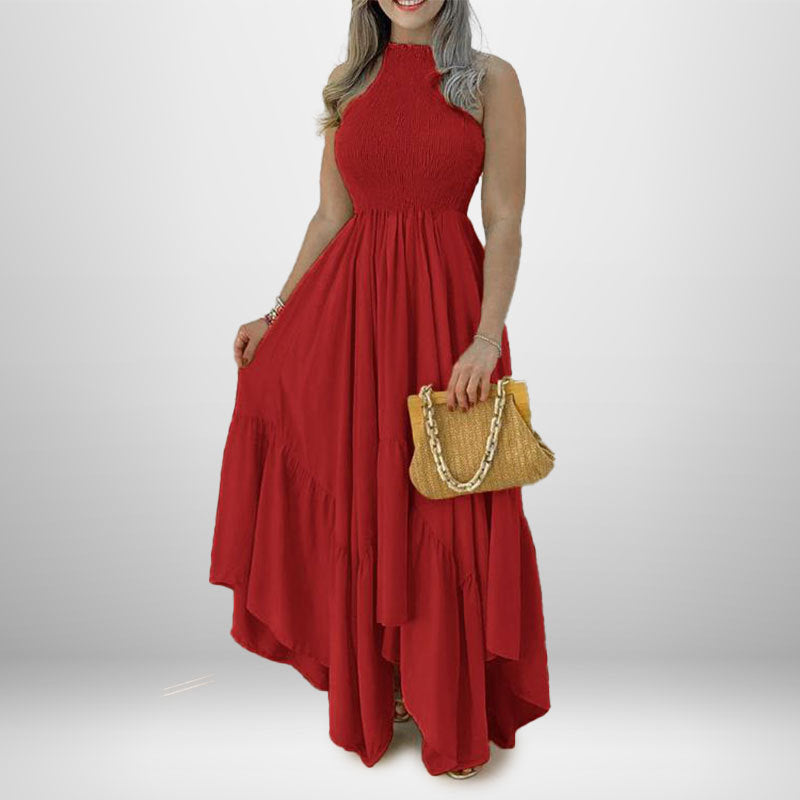 Kvinnor Elegant Maxi Klänning med Hög Halskrage och Flödande Kjol Mirla-Eva Jonsson
