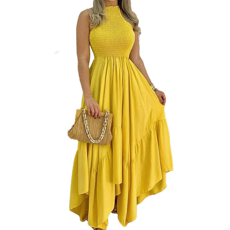 Kvinnor Elegant Maxi Klänning med Hög Halskrage och Flödande Kjol Mirla-Eva Jonsson