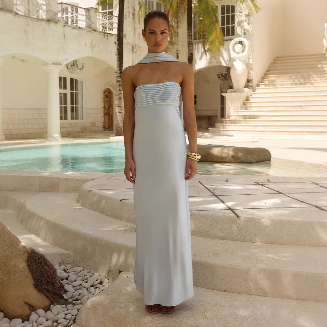 Kvinnor Elegant Maxi Klänning med Off-Shoulder Design och Slim Top-Eva Jonsson