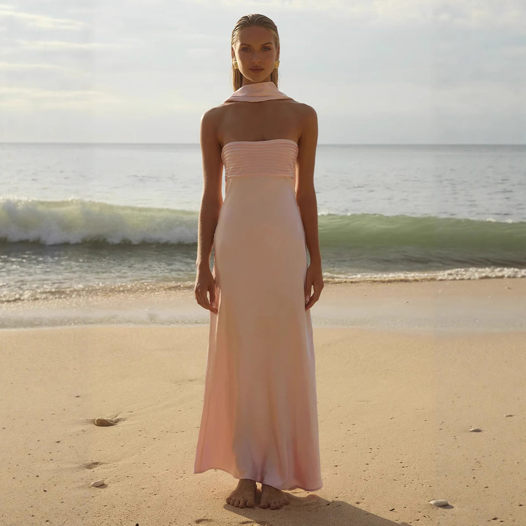 Kvinnor Elegant Maxi Klänning med Off-Shoulder Design och Slim Top-Eva Jonsson