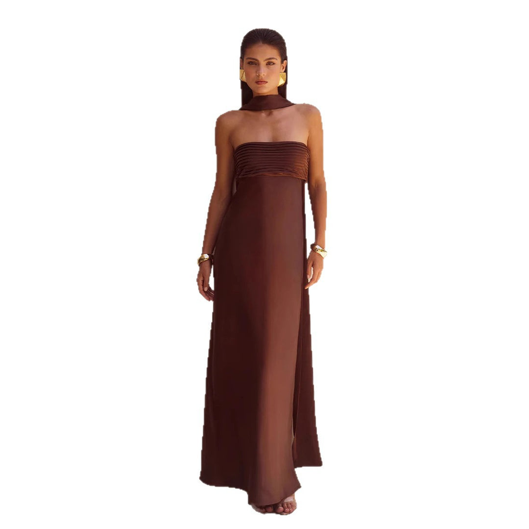 Kvinnor Elegant Maxi Klänning med Off-Shoulder Design och Slim Top-Eva Jonsson