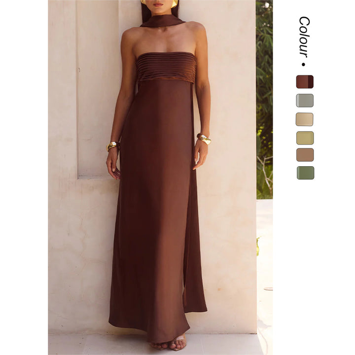 Kvinnor Elegant Maxi Klänning med Off-Shoulder Design och Slim Top-Eva Jonsson