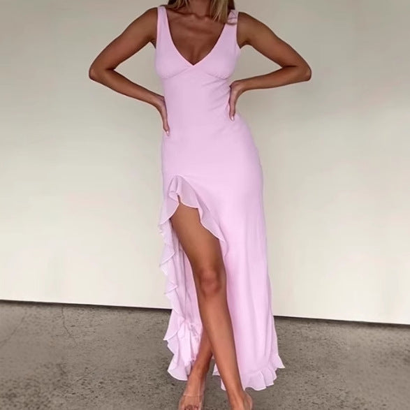Kvinnor Elegant Maxiklänning med Volangdetalj och Sidslits Mirla-Eva Jonsson