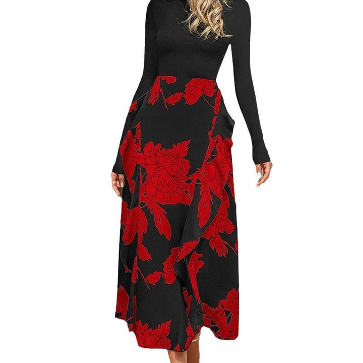 Kvinnor Elegant Maxiklänning med blommig volang och lång ärm Mirla-Eva Jonsson