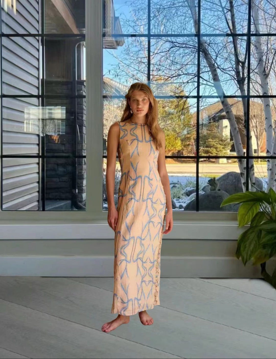Kvinnor Elegant Maxiklänning med konstfull mönster och raffinerade detaljer Eva Jonsson-Eva Jonsson