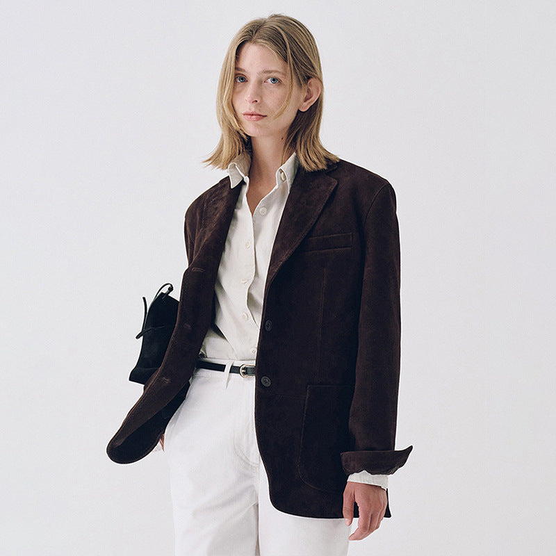 Kvinnor Elegant Mocka Blazer med Praktiska Fickor Mirla-Eva Jonsson