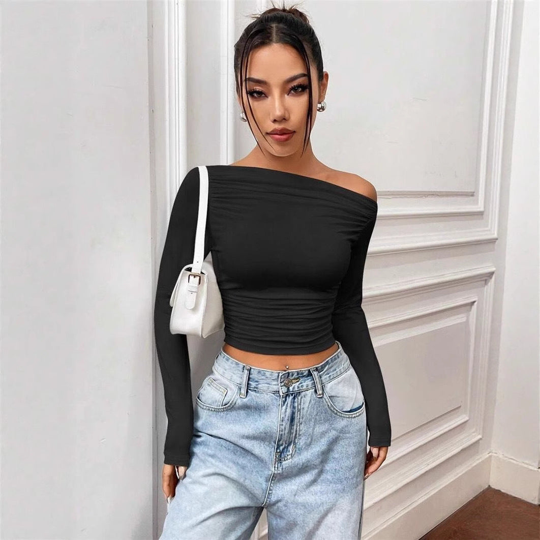 Kvinnor Elegant Off-Shoulder Långärmad topp med figurnära snitt Eva Jonsson-Eva Jonsson