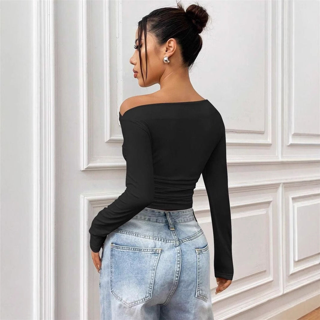 Kvinnor Elegant Off-Shoulder Långärmad topp med figurnära snitt Eva Jonsson-Eva Jonsson