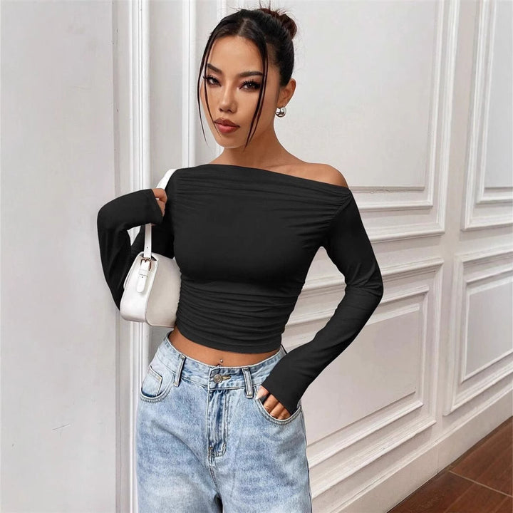 Kvinnor Elegant Off-Shoulder Långärmad topp med figurnära snitt Eva Jonsson-Eva Jonsson