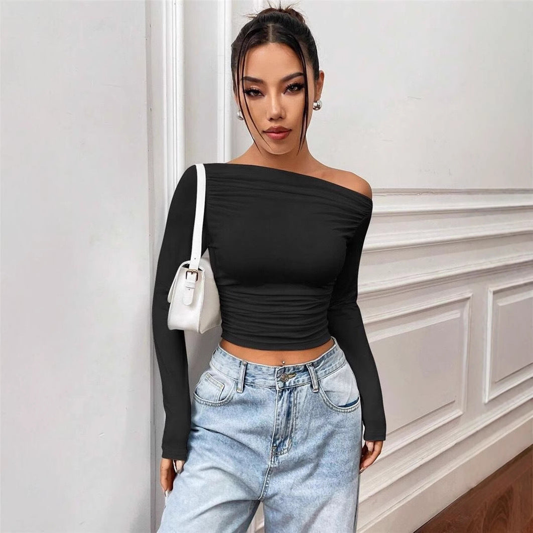 Kvinnor Elegant Off-Shoulder Långärmad topp med figurnära snitt Eva Jonsson-Eva Jonsson