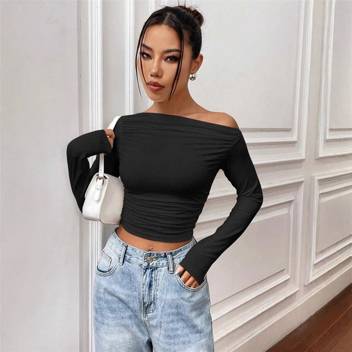 Kvinnor Elegant Off-Shoulder Långärmad topp med figurnära snitt Eva Jonsson-Eva Jonsson