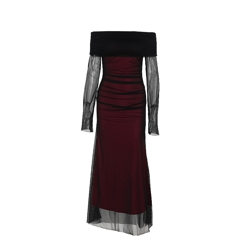 Kvinnor Elegant Off-Shoulder Maxi Klänning med Sofistikerad Ruffle Design Mirla-Eva Jonsson