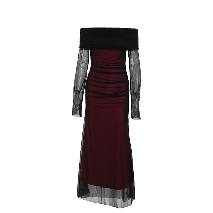 Kvinnor Elegant Off-Shoulder Maxi Klänning med Sofistikerad Ruffle Design Mirla-Eva Jonsson