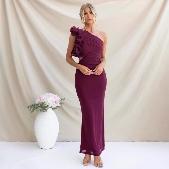 Kvinnor Elegant Ruffled Maxi Klänning med Off-Shoulder Design och Skräddarsydd Passform-Eva Jonsson