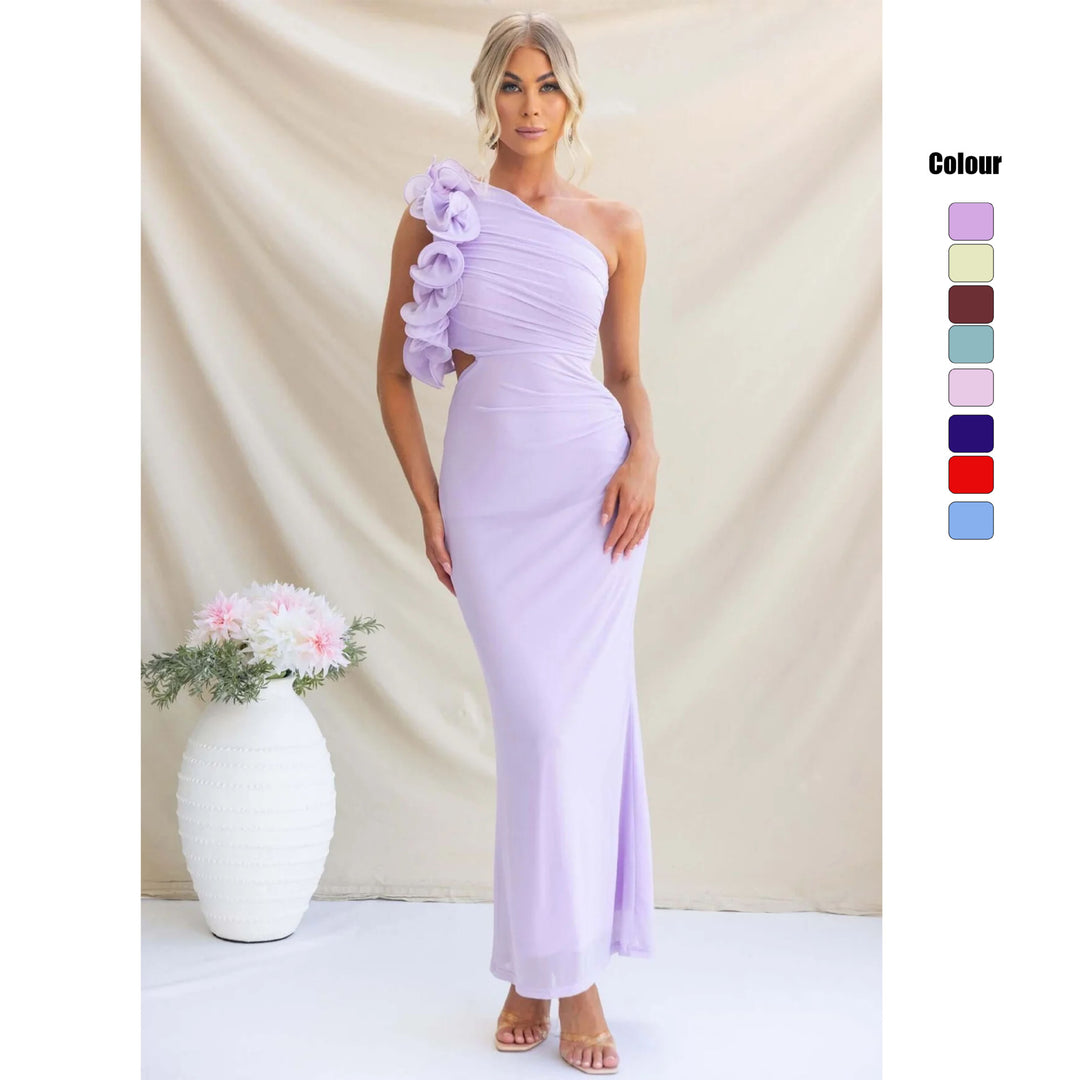 Kvinnor Elegant Ruffled Maxi Klänning med Off-Shoulder Design och Skräddarsydd Passform-Eva Jonsson