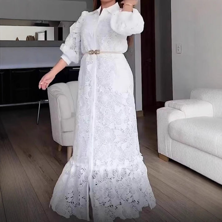 Kvinnor Elegant Spets Maxi Klänning med Voluminösa Ärmar Mirla-Eva Jonsson