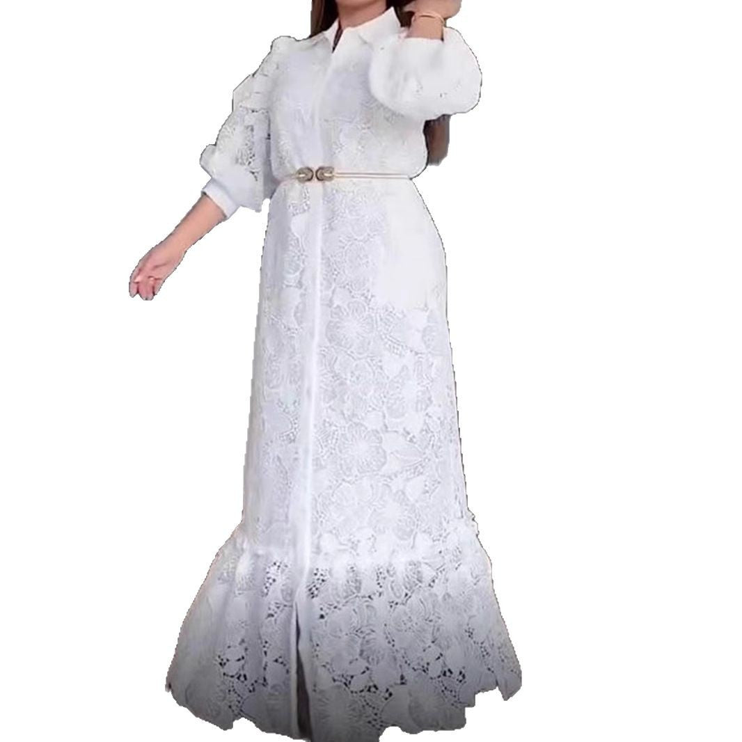 Kvinnor Elegant Spets Maxi Klänning med Voluminösa Ärmar Mirla-Eva Jonsson