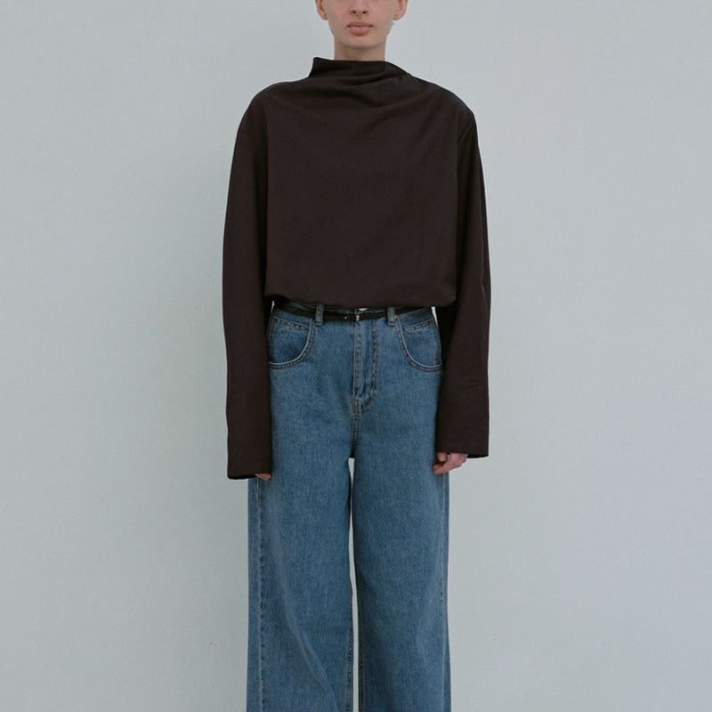 Kvinnor Elegant Top med Asymmetrisk Krage och Långa Ärmar Mirla-Eva Jonsson