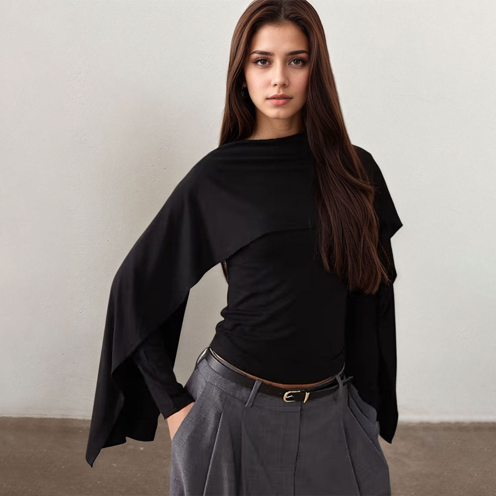 Kvinnor Elegant Topp med Asymmetrisk Design och Bredskurna Ärmar Mirla-Eva Jonsson