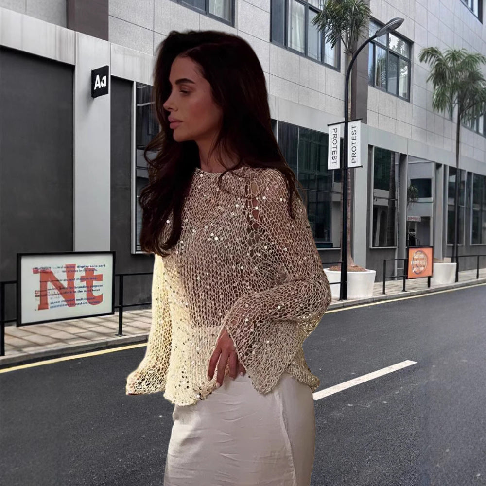 Kvinnor Elegant Virkatröja med Ljuvlig Glittereffekt Eva Jonsson-Eva Jonsson
